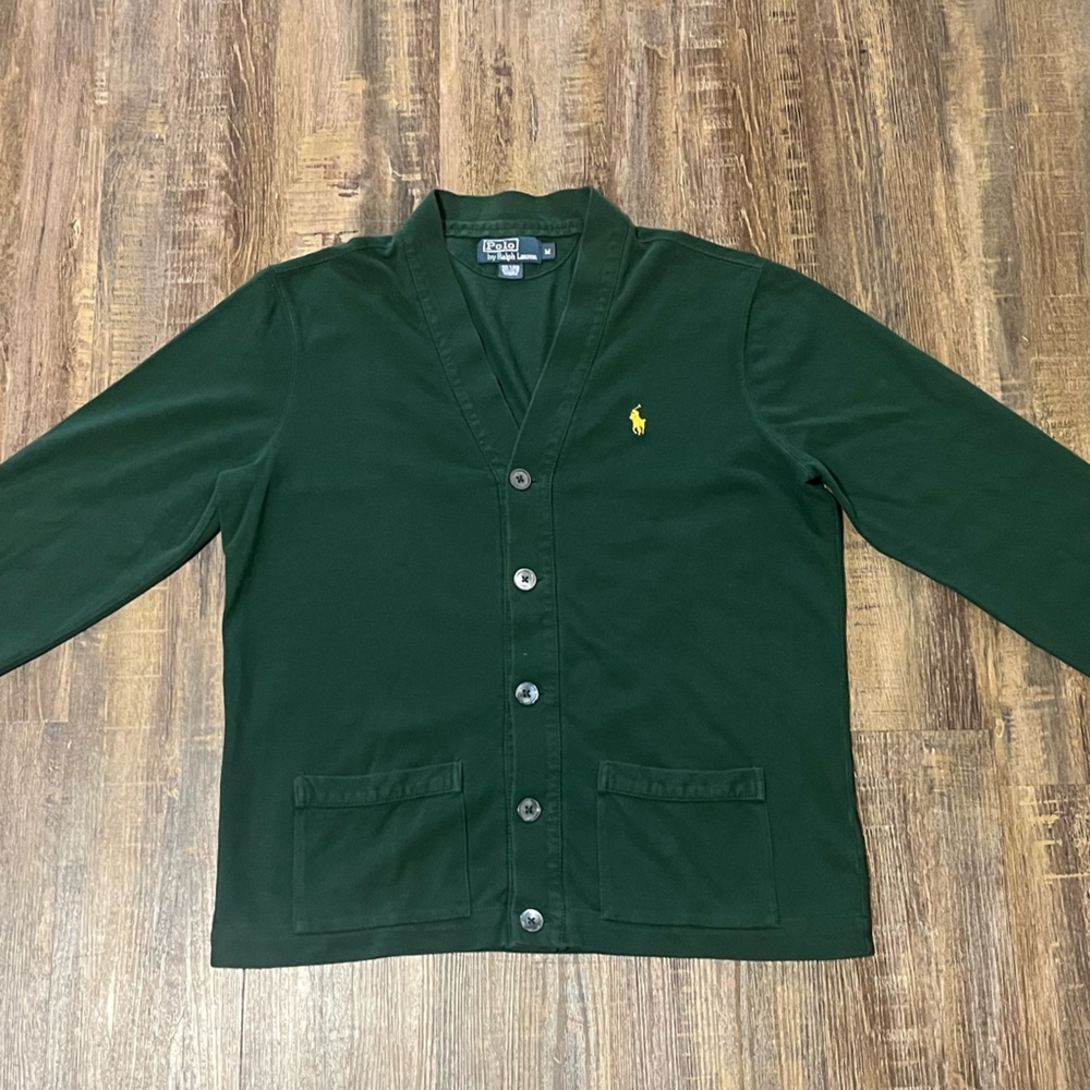 Ralph Lauren Men’s Forest Green Button-Up V-Neck Cardigan - Size Medium